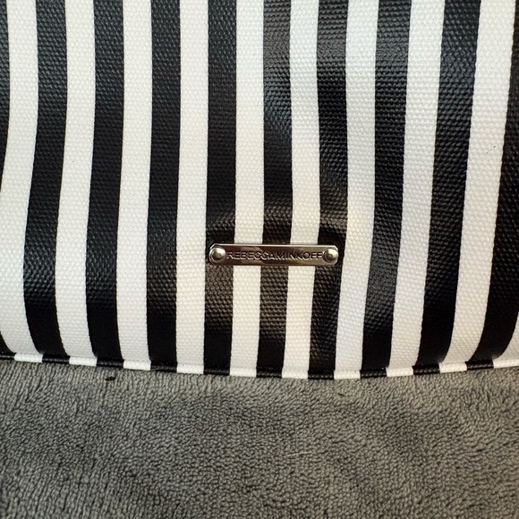 Rebecca Minkoff MAB Tote Black White Stripe Canvas Leather Handles - Picture 6 of 10